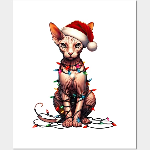 Christmas Sphynx Cat Wall Art by Chromatic Fusion Studio